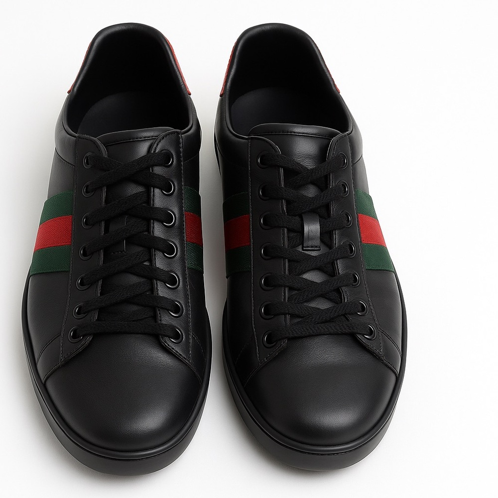 Gucci Black Sneakers with Red and Green Accents